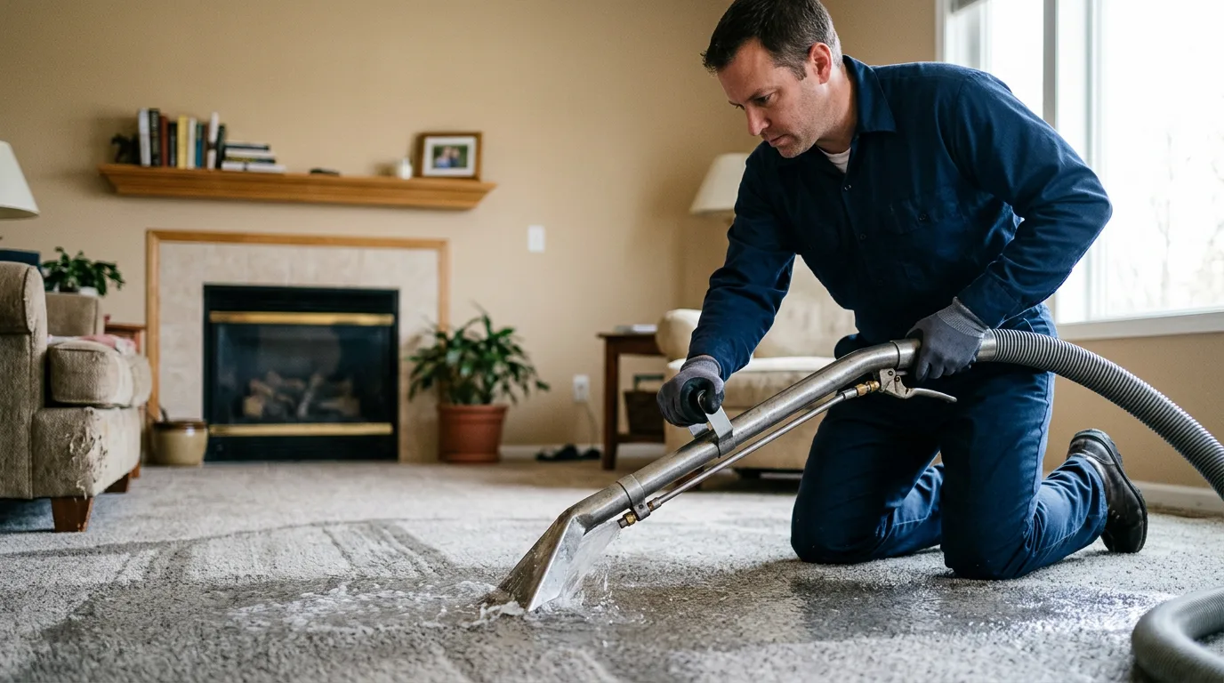 Water damage restoration technician working near Canton, ME